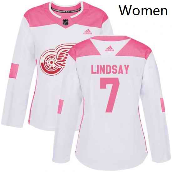 Womens Adidas Detroit Red Wings 7 Ted Lindsay Authentic WhitePink Fashion NHL Jersey